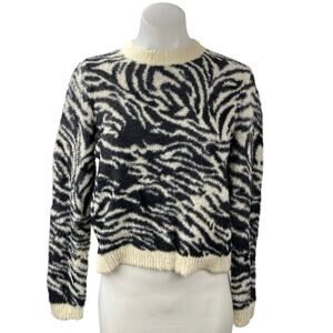 NEW MNG Women's Multicolor Zebra Animal Print Long Sleeve Crop Sweater Top Sz M